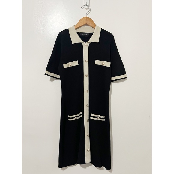 Cider Knit Contrasting Edge Pearl Button Down Dress Size Medium - Picture 1 of 5